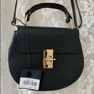 Vera Pelle Black Italian Leather Bag, Gold Accents